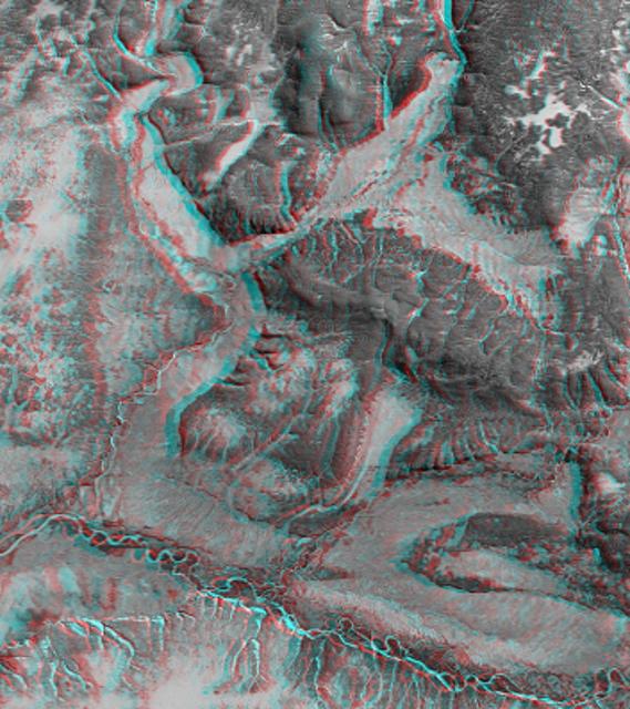 NASA image: Anaglyph with Landsat Overlay, Kamchatka Peninsula, Russia