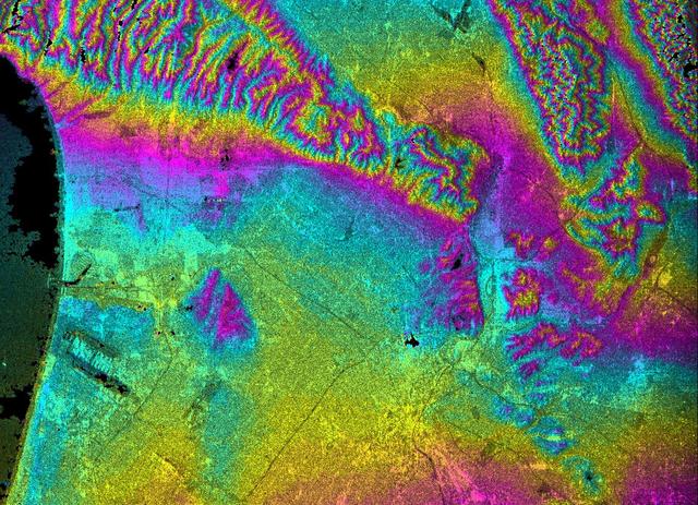 NASA image: Los Angeles, California, Radar Image, Wrapped Color as Height