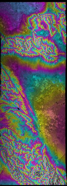 NASA image: San Andreas Fault, Southern California , Radar Image, Wrapped Color as Height