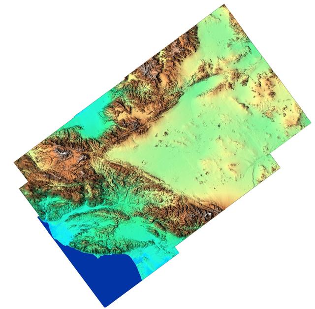 NASA image: Southern California Shaded Relief, Color as Height