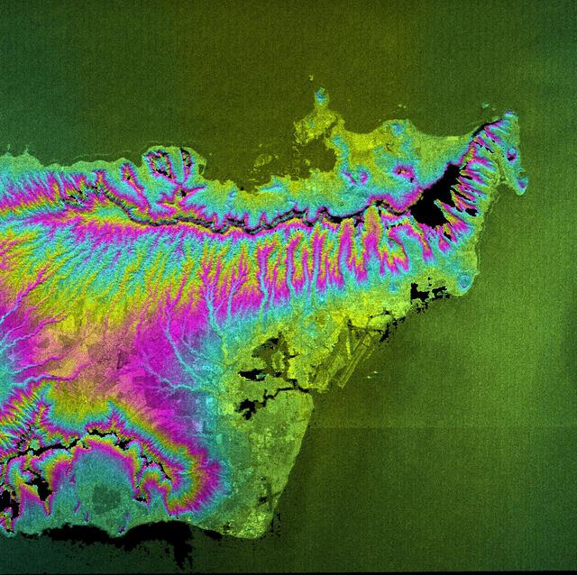 NASA image: Honolulu, Hawaii Radar Image, Wrapped Color as Height
