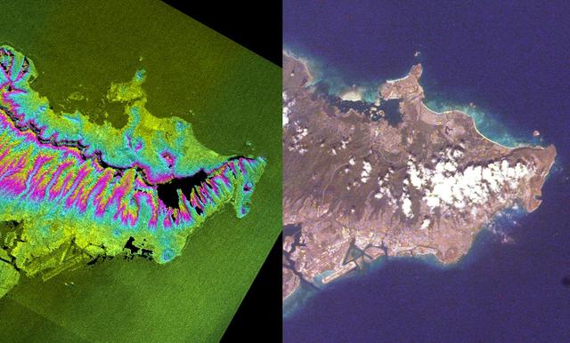 These two images of the eastern part of the island of Oahu, Hawaii provide information on regional topography and show the relationship between urban development and sensitive ecosystems.