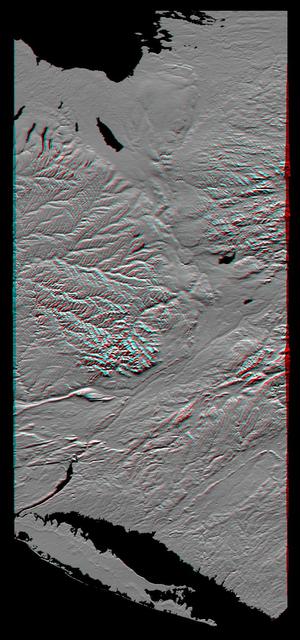This anaglyph, from NASA Shuttle Radar Topography Mission, shows the varied topography of eastern New York State and parts of Massachusetts, Connecticut, Pennsylvania and New Jersey. 3D glasses are necessary.