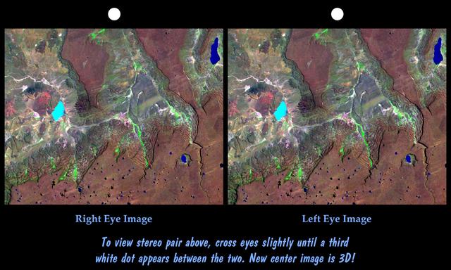 NASA image: Stereo Pair: Basalt Cliffs, Patagonia, Argentina