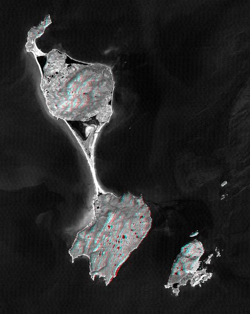 NASA image: SRTM Anaglyph with Landsat Overlay: Miquelon and Saint Pierre Islands