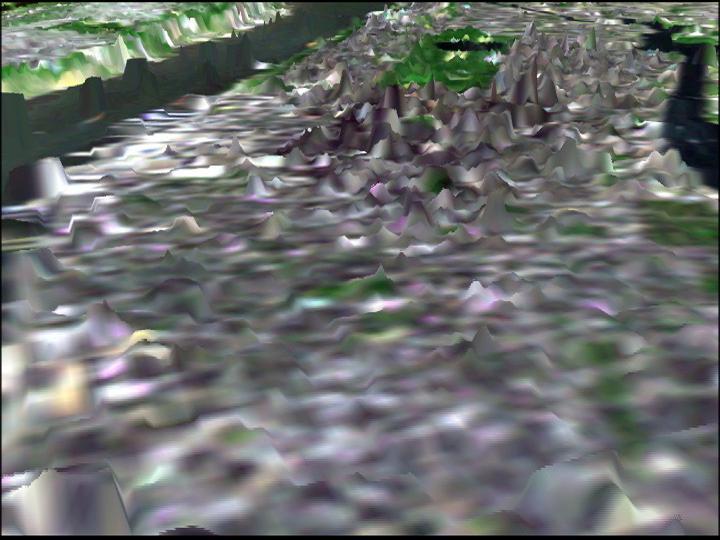 In this image of Manhattan, acquired by NASA Shuttle Radar Topography Mission SRTM on February 12, 2000, the city skyscrapers appear as ghostly white spikes.