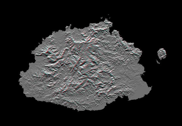 This anaglyph, from NASA Shuttle Radar Topography Mission, shows Viti Levu, the largest island in the group some 332 islands commonly known as Fiji. 3D glasses are necessary to view this image.