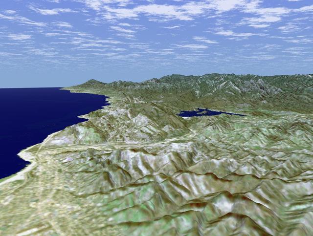 This image is of Ventura, California, one of this state oldest cities, and Lake Casitas, California. NASA Shuttle Radar Topography Mission SRTM acquired this data on February 16, 2000.