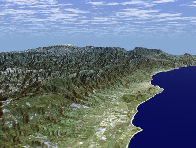 NASA image: SRTM Perspective View with Landsat Overlay: Santa Barbara, California