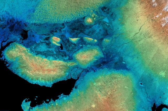 NASA image: SRTM Radar Image with Color as Height: Kachchh, Gujarat, India