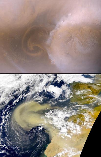 NASA image: Recent Mars and Earth Dust Storms Compared