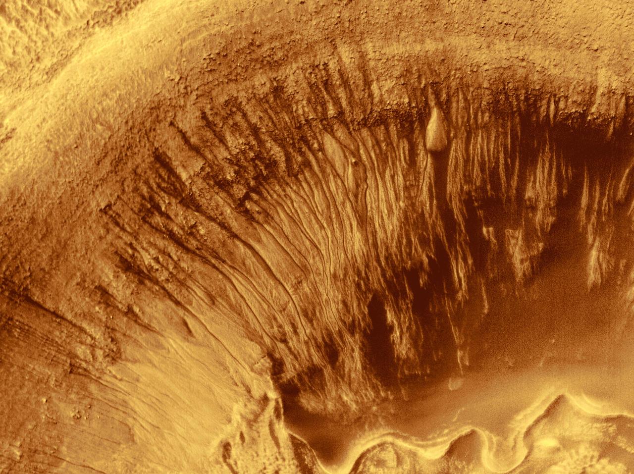 Evidence for Recent Liquid Water on Mars: Channeled Aprons in a Small Crater within Newton Crater