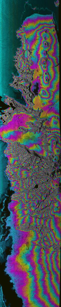 This radar image acquired by NASA Airborne Synthetic Aperture Radar AIRSAR in August, 2000, shows most of the northern coast of the island of Upolu in the nation of Western Samoa.