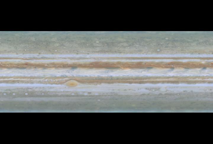 NASA Cassini spacecraft took narrow-angle images of Jupiter outer atmosphere, showing the giant planet as if it were constantly bathed in sunlight. 