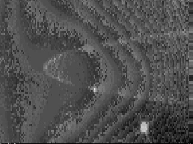 This brief movie clip (of which the release image is a still frame), taken by NASA's Cassini spacecraft as it approached Jupiter, shows the motions, over a 16 hour-period, of two satellites embedded in Jupiter's ring. The moon Adrastea is the fainter of the two, and Metis the brighter. Images such as these will be used to refine the orbits of the two bodies.  The movie was made from images taken during a 40-hour sequence of the Jovian ring on December 11, 2000.  http://photojournal.jpl.nasa.gov/catalog/PIA02872