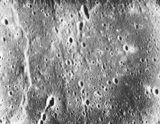 This picture, taken only minutes after NASA Mariner 10 made its closest approach to Mercury, is one of the highest resolution pictures obtained. Abundant craters in various stages of degradation dot the surface.