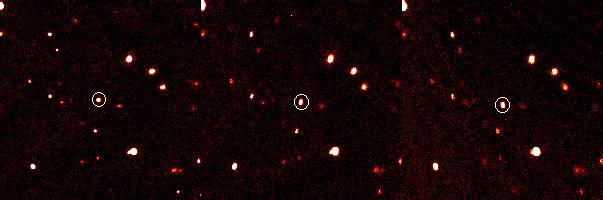 These time-lapse images of a newfound dwarf planet in our solar system, formerly known as 2003 UB313 or Xena, and now called Eris, were taken using the Samuel Oschin Telescope at the Palomar Observatory.