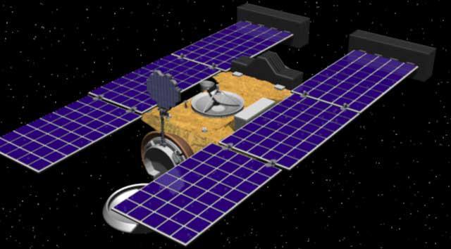 Artist rendering of NASA Stardust spacecraft. The spacecraft was launched on February 7, 1999, from Cape Canaveral Air Station, Florida, aboard a Delta II rocket.