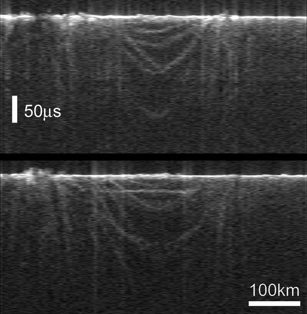 Radargrams of Buried Basin from Two Adjacent Orbits