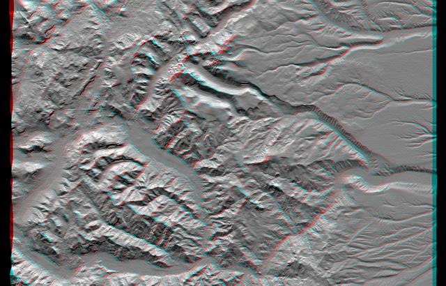 NASA image: SRTM Anaglyph: Laguna Mellquina, Andes Mountains, Argentina