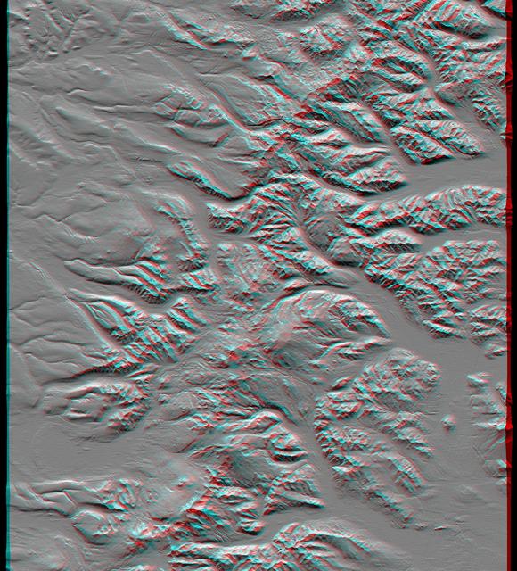 NASA image: SRTM Anaglyph: Sredinnyy Khrebet, Kamchatka Peninsula, Russia