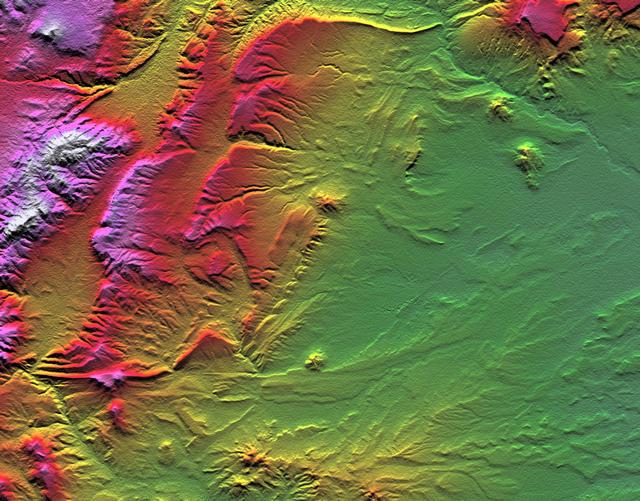 NASA image: SRTM Colored Height and Shaded Relief: Near Zapala, Argentina