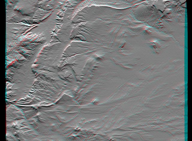 This anaglyph, from NASA Shuttle Radar Topography Mission, is of an area southwest of Zapala, Argentina, showing a wide diversity of geologic features. 3D glasses are necessary to view this image.