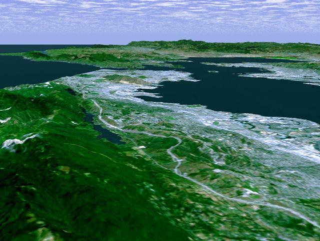 NASA image: Perspective View with Landsat Overlay, San Francisco Bay Area, Calif.