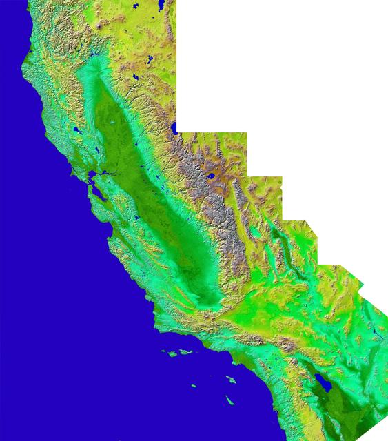NASA image: Shaded Relief with Color as Height, California Mosaic