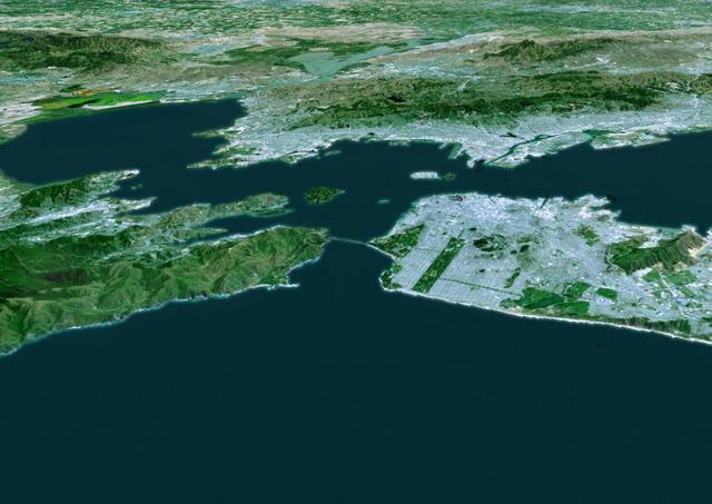 NASA image: Perspective View with Landsat Overlay, San Francisco Bay Area, Calif.