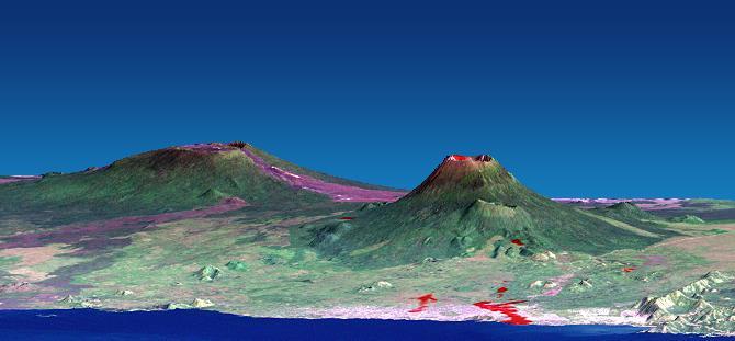 NASA image: Nyiragongo volcano, Congo, Perspective View with Lava SRTM / ASTER / Landsat