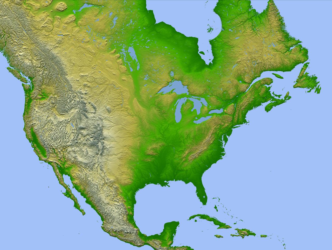 This image of North America was generated with data from NASA Shuttle Radar Topography Mission SRTM.