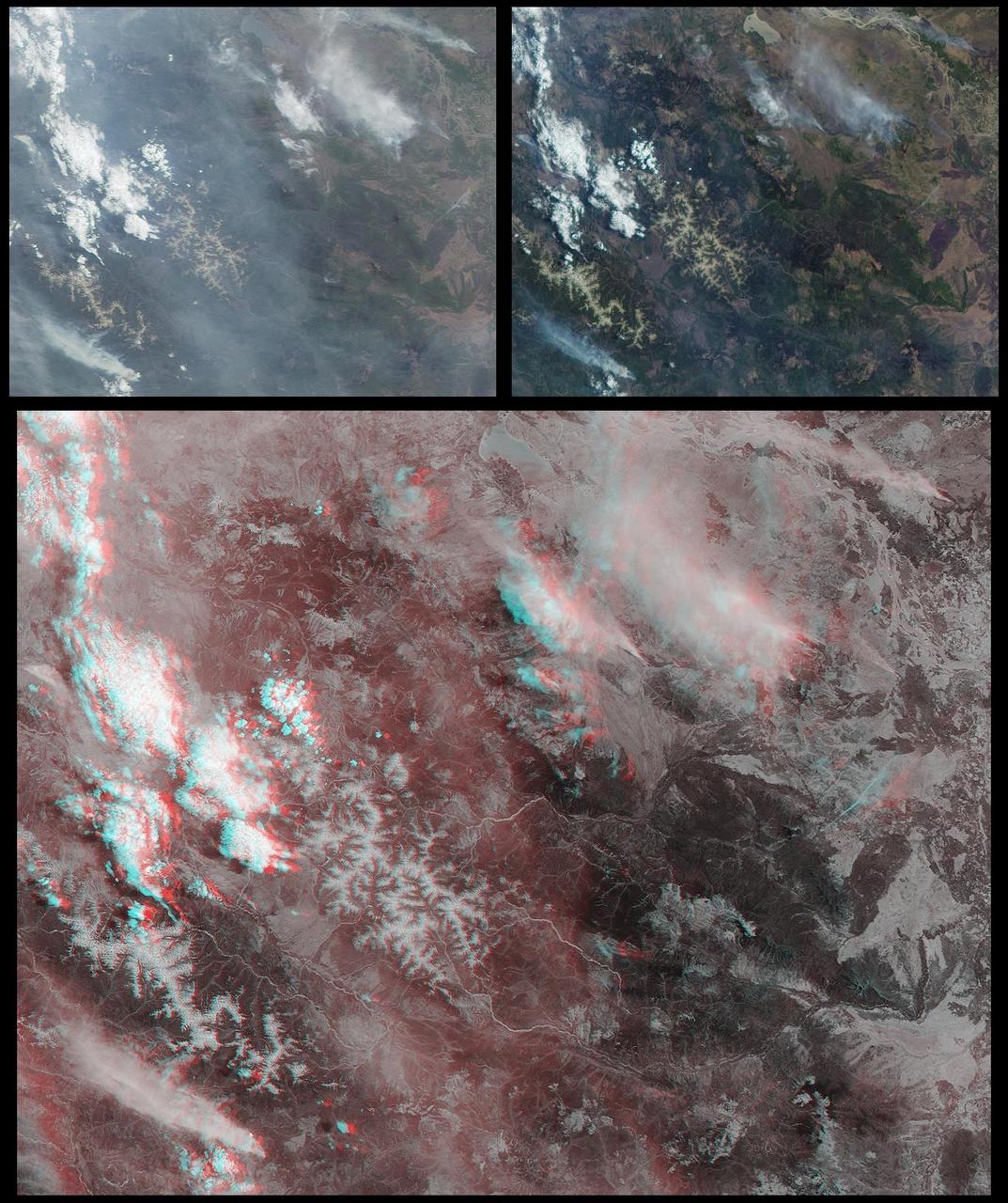 Several mountain ranges and a portion of the Amur River are visible in this set of stereo images of Russia far east Khabarovsk region taken by the MISR instrument aboard NASA Terra spacecraft. 3D glasses are necessary to view this image.