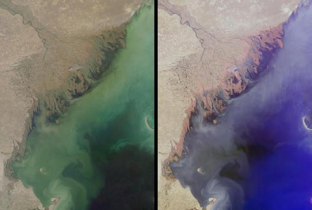 NASA image: Volga Delta and the Caspian Sea