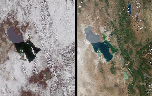 NASA image: Winter and Summer Views of the Salt Lake Region
