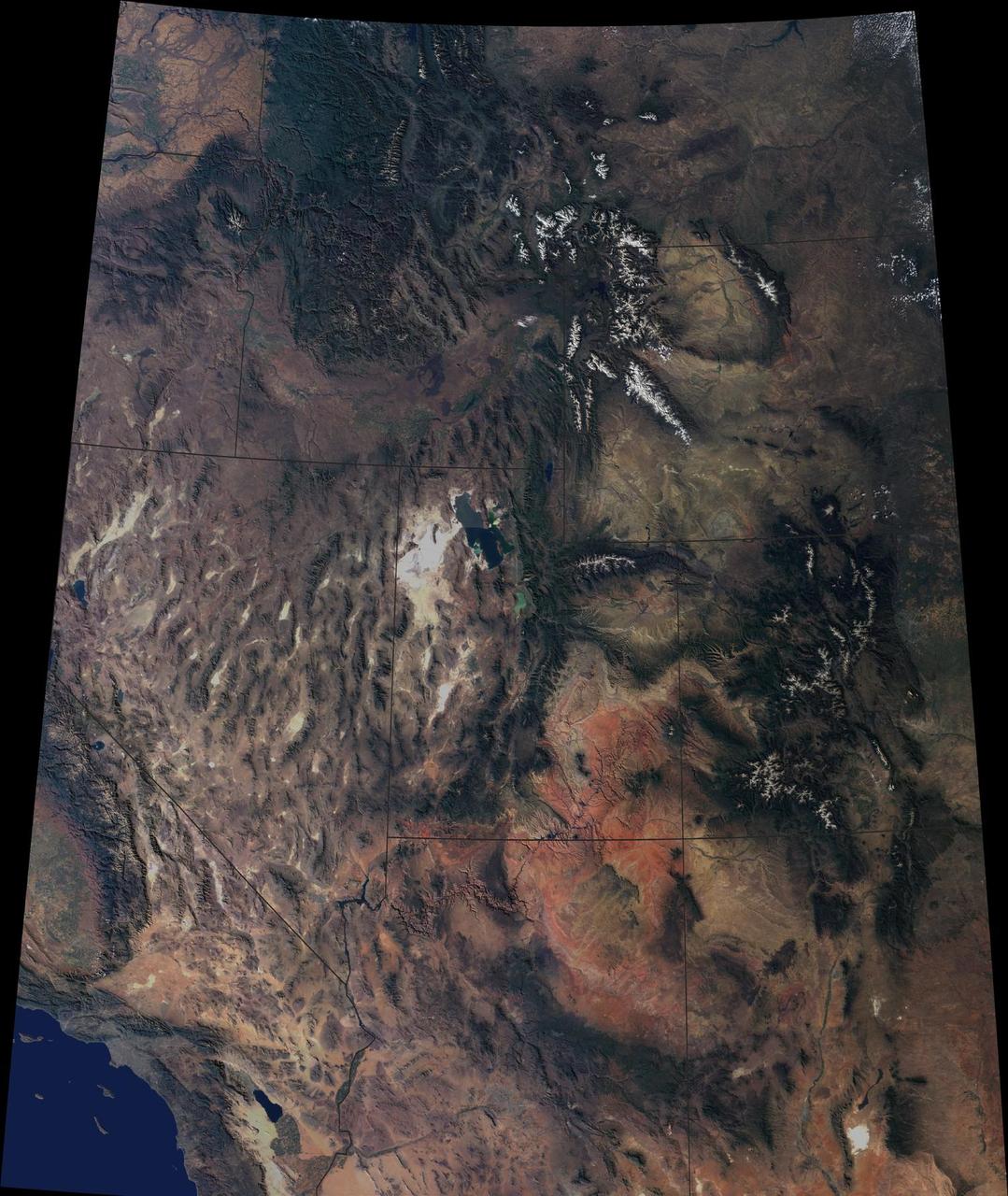 The breathtaking beauty of the western United States is apparent in this image from data acquired between April 2000 and September 2001 from the Multi-angle Imaging SpectroRadiometer on NASA Terra spacecraft.