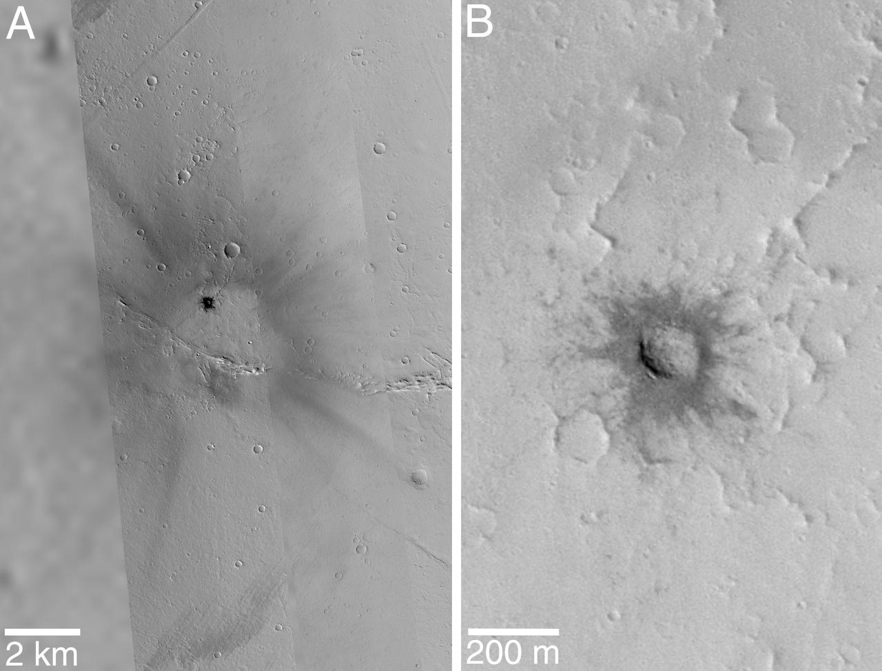 Fresh Impact Crater and Rays in Tharsis