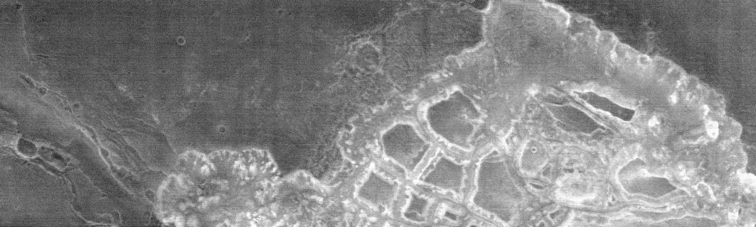 This nighttime infrared image, taken by NASA Mars Odyssey spacecraft, captures a massively disrupted region on Mars called Hydaspis Chaos, which is located near the equator at two degrees north, 29 degrees west.