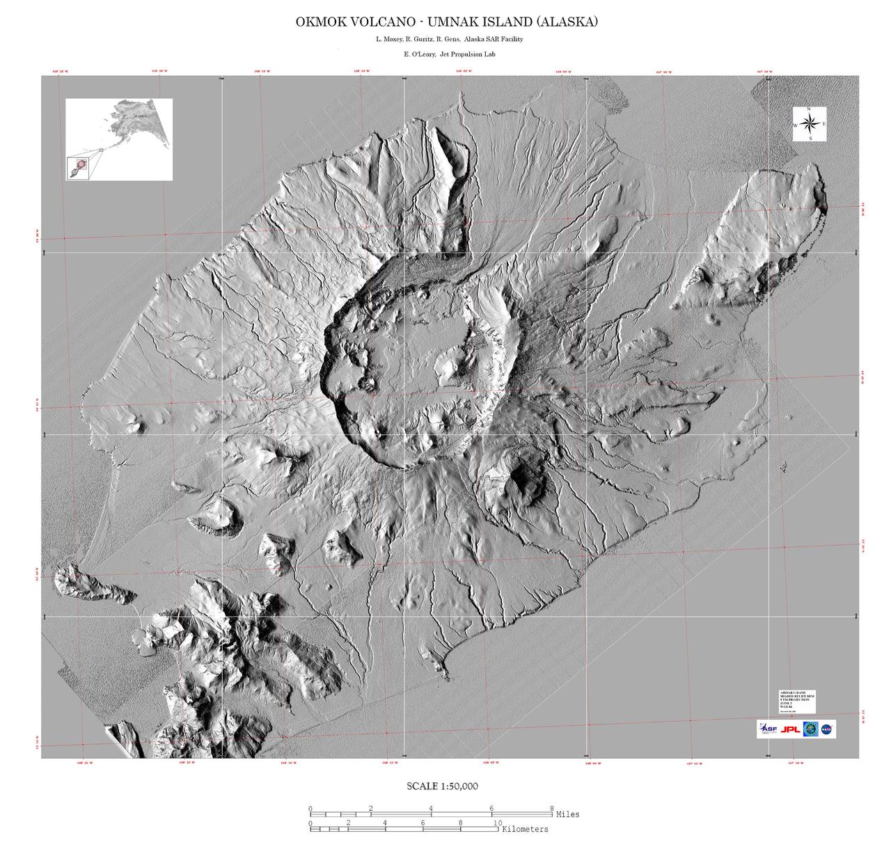 This image is a shaded relief mosaic of Umnak Island in Alaska Aleutian Islands acquired by NASA Airborne Synthetic Aperture Radar AIRSAR in 2001.
