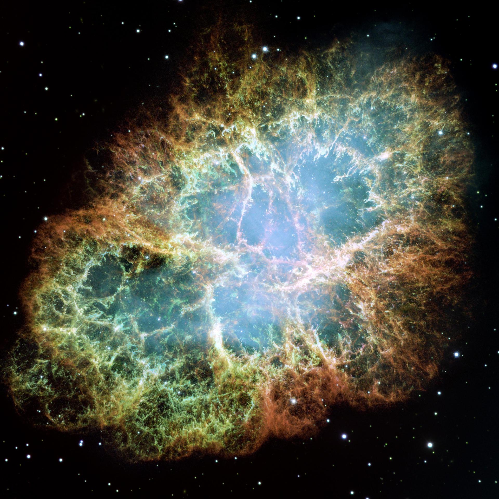 The Crab Nebula is one of the most intricately structured and highly dynamical objects ever observed. The new Hubble image of the Crab was assembled from 24 individual exposures taken with the NASA/ESA Hubble Space Telescope