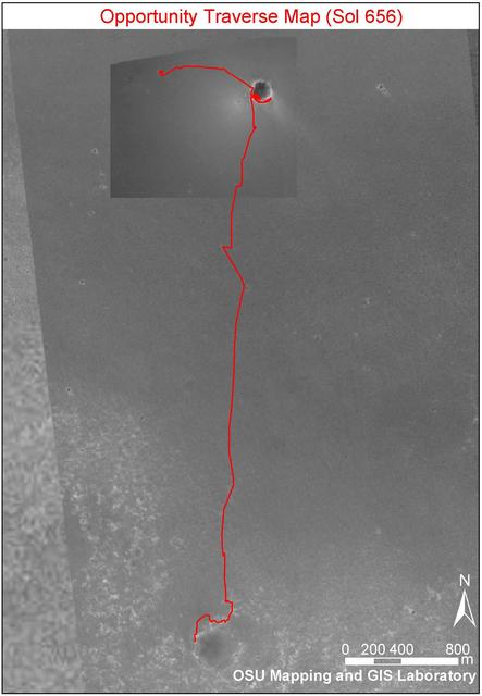 NASA image: Opportunity Traverse Map, Sol 656