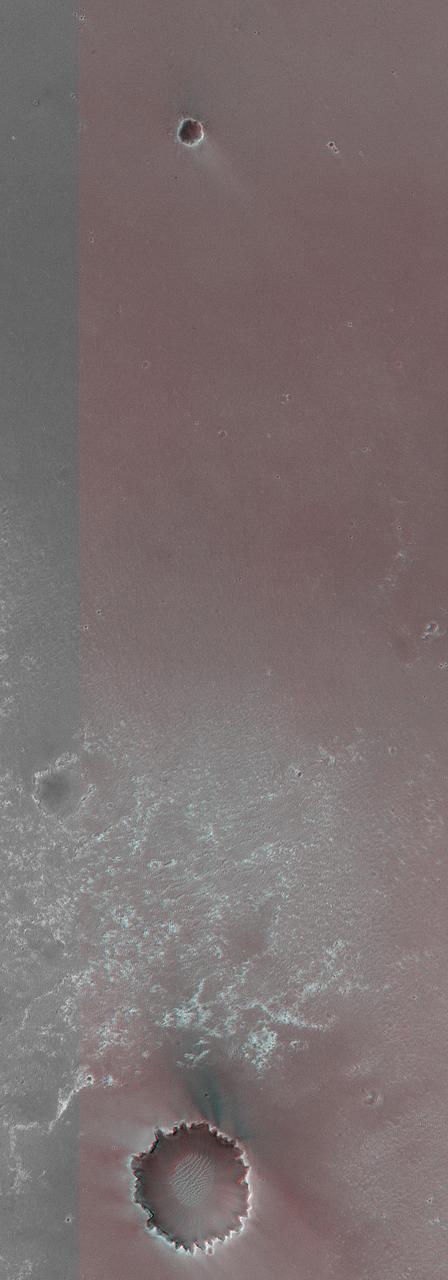 This anaglyph from NASA Mars Global Surveyor is of Meridiani Planum, the landing site of Mars Exploration Rover, Opportunity. 3D glasses are necessary to view this image.