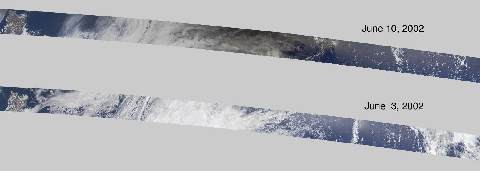 On June 10, 2002 the Moon obscured the central portion of the solar disk in a phenomenon known as an annular solar eclipse as NASA Terra satellite flew over the Pacific.