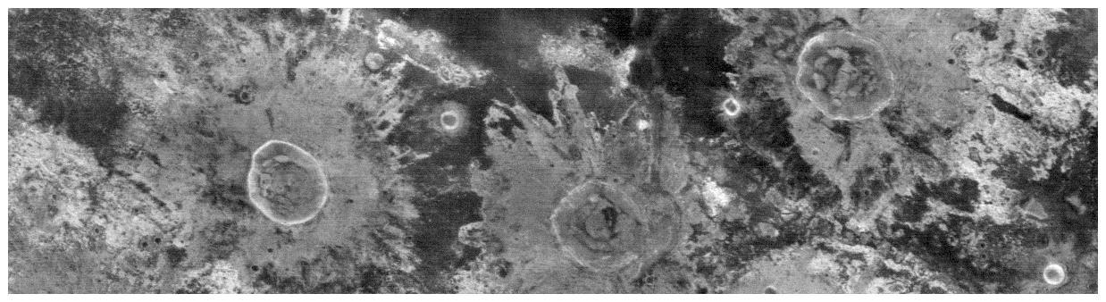 This nighttime temperature image from NASA Mars Odyssey spacecraft shows the ancient, heavily cratered surface of the highlands between Isidis and Elysium Planitia.