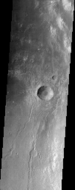 The eastern floor of Holden Crater, which is located in region of the southern hemisphere called Noachis Terra and is 154 km in diameter, is seen in this image from NASA Mars Odyssey spacecraft.