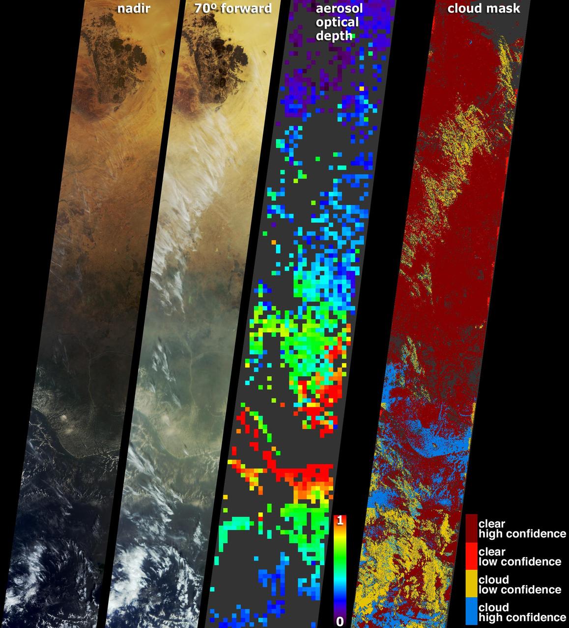 These images and data products from NASA Terra spacecraft documented extensive smoke from fires burning throughout Nigeria and north central Africa on January 31, 2003.
