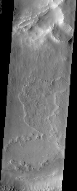 This NASA Mars Odyssey image covers a large area over the summit of Ulysses Patera, one of the many volcanoes that make up the giant Tharsis volcanic province, although Ulysses itself is fairly small in comparison to the other volcanoes in this area.  http://photojournal.jpl.nasa.gov/catalog/PIA03900