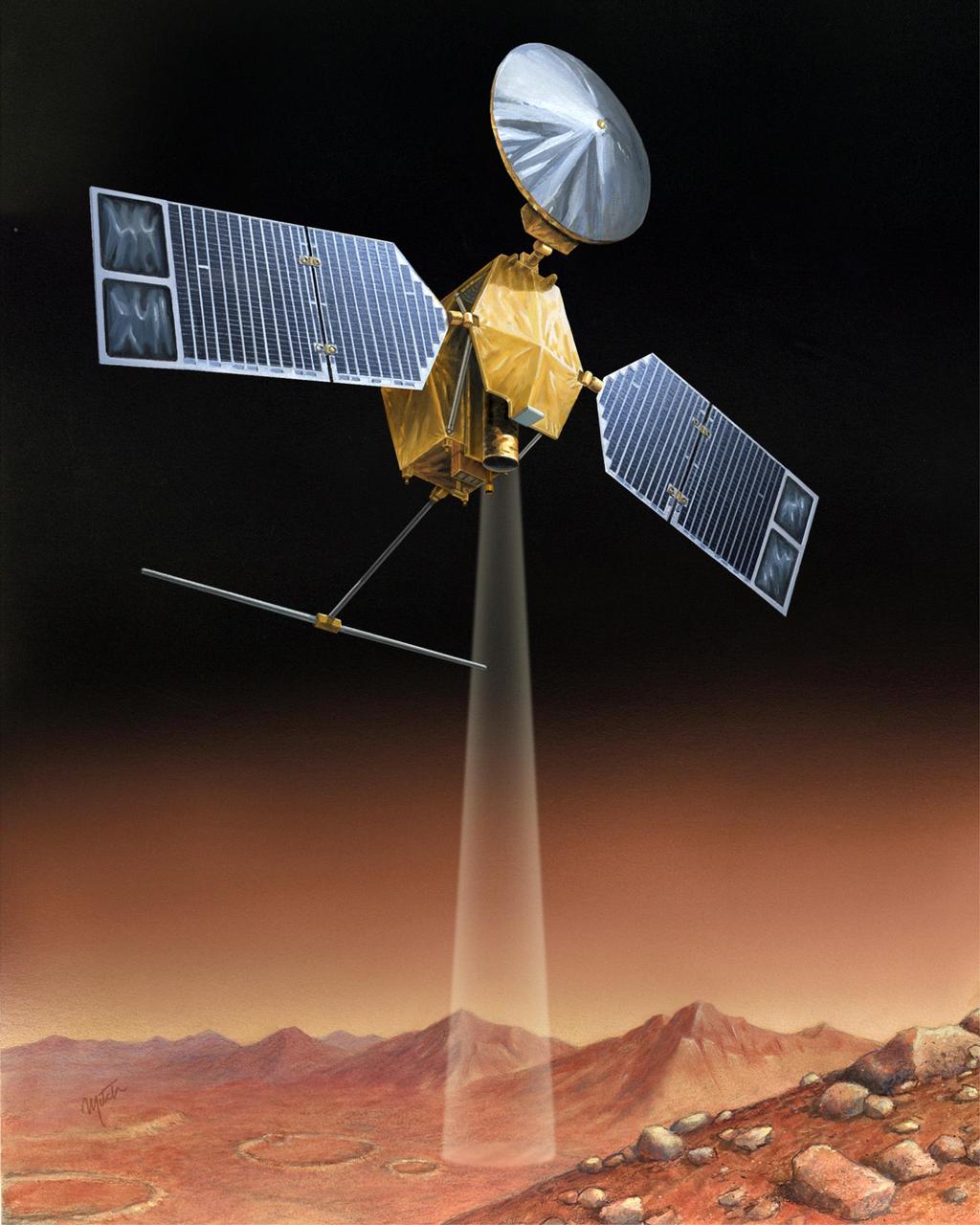 Artist concept of NASA Mars Reconnaissance Orbiter.  http://photojournal.jpl.nasa.gov/catalog/PIA04241