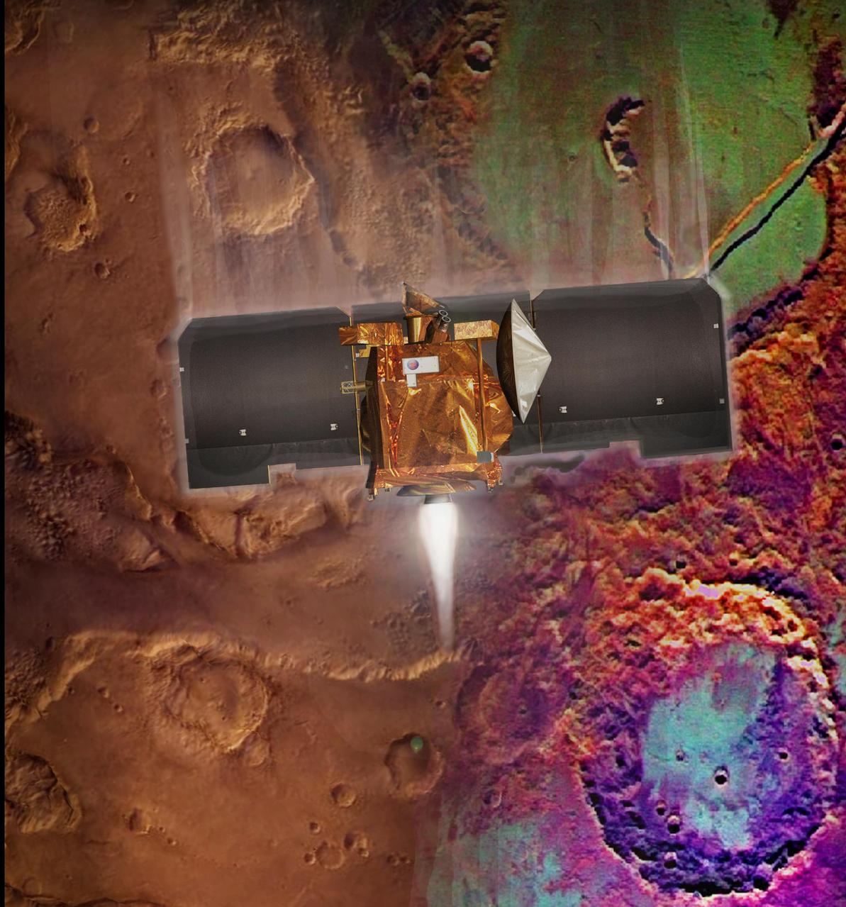 Artist concept of Mars Odyssey orbit insertion.  http://photojournal.jpl.nasa.gov/catalog/PIA04246