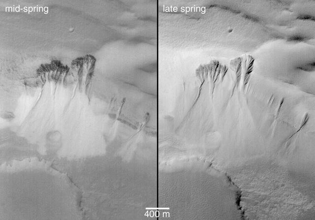 NASA image: Spring Defrosting of Mass-Movement Material at South High Latitudes